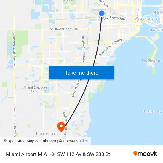 Miami Airport MIA to SW 112 Av & SW 238 St map