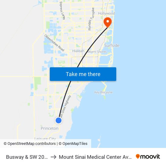 Busway & SW 200 St to Mount Sinai Medical Center Aventura map