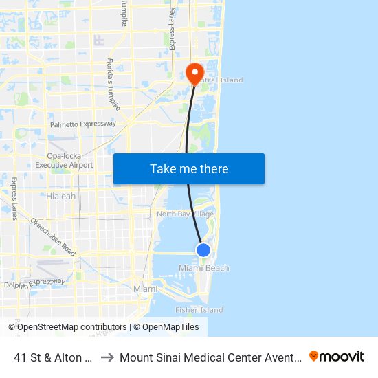 41 St & Alton Rd to Mount Sinai Medical Center Aventura map