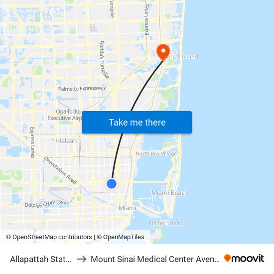 Allapattah Station to Mount Sinai Medical Center Aventura map