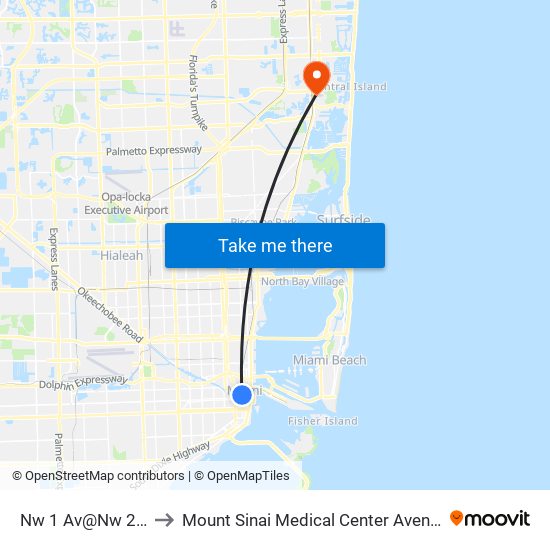 Nw 1 Av@Nw 2 St to Mount Sinai Medical Center Aventura map