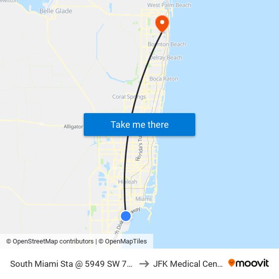 South Miami Sta @ 5949 SW 72 St to JFK Medical Center map