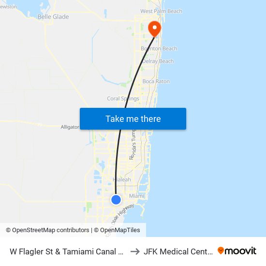 W Flagler St & Tamiami Canal Rd to JFK Medical Center map