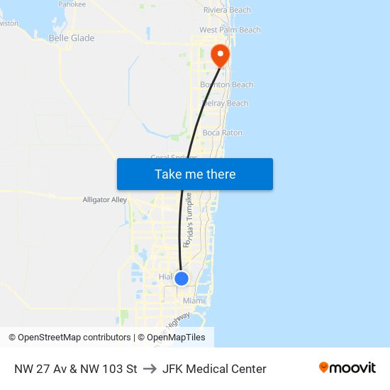 NW 27 Av & NW 103 St to JFK Medical Center map