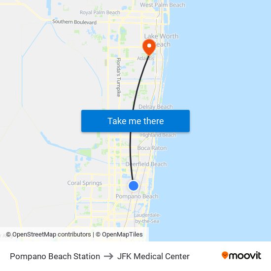 Pompano Beach Station to JFK Medical Center map