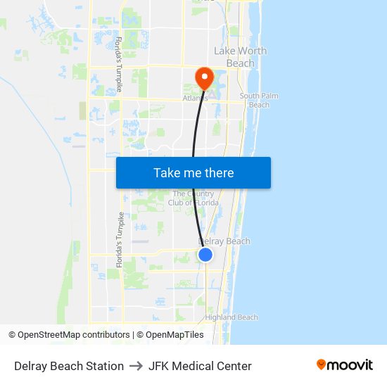 Delray Beach Station to JFK Medical Center map