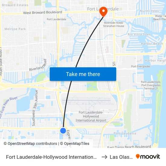 Fort Lauderdale-Hollywood International Airport Griffin Road/Tri-Rail Station to Las Olas Boulevard map
