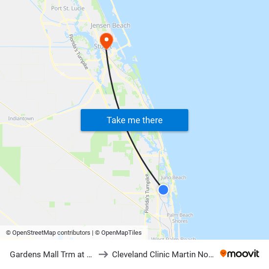 Gardens Mall Trm at Sears Trm to Cleveland Clinic Martin North Hospital map