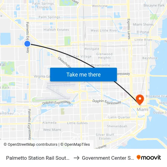 Palmetto Station Rail Southbound to Government Center Station map