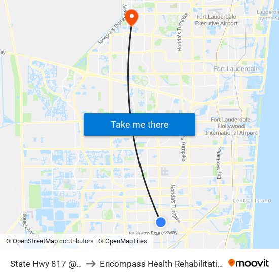 State Hwy 817 @ NW 183rd St to Encompass Health Rehabilitation Hospital of Sunrise map