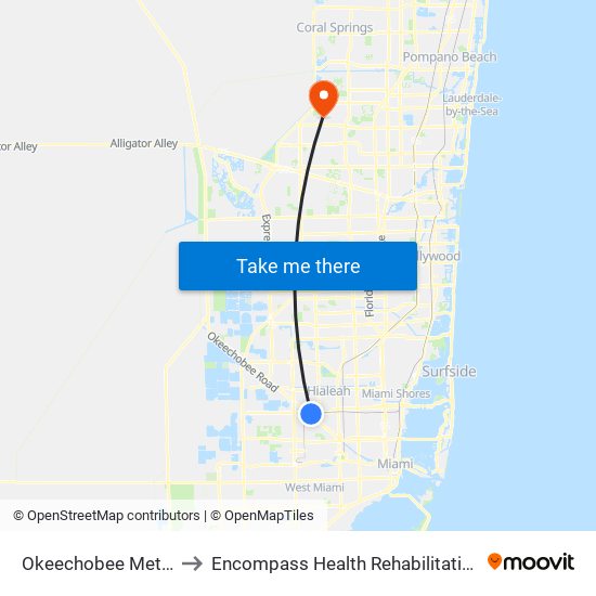 Okeechobee Metrorail Station to Encompass Health Rehabilitation Hospital of Sunrise map