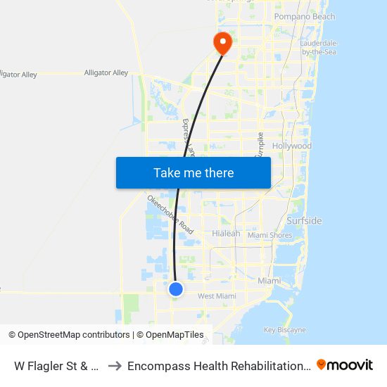 W Flagler St & SW 112 Av to Encompass Health Rehabilitation Hospital of Sunrise map