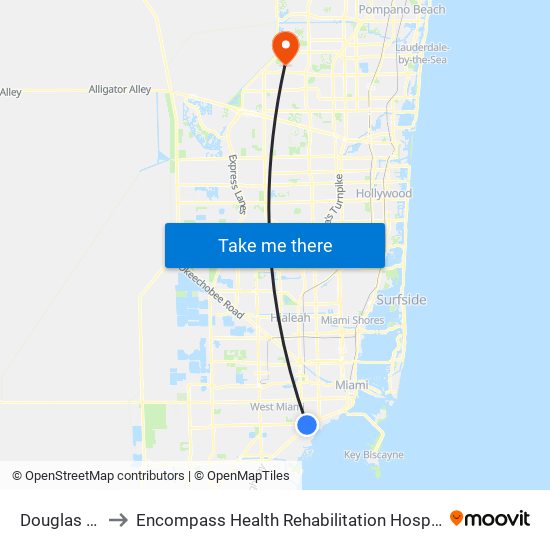 Douglas Road to Encompass Health Rehabilitation Hospital of Sunrise map