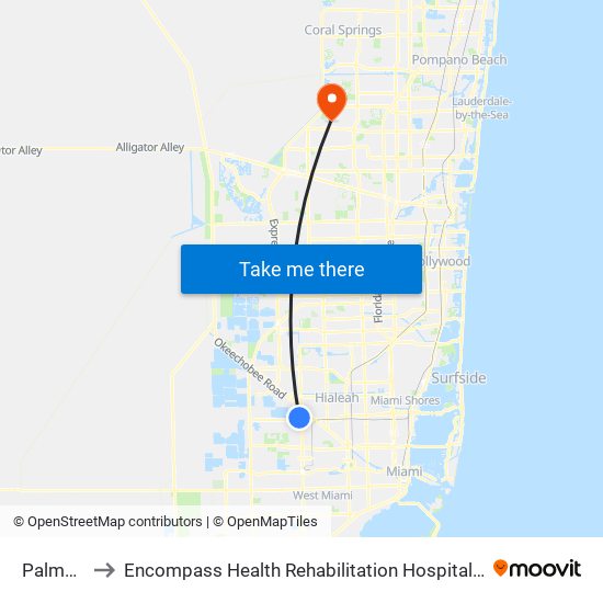 Palmetto to Encompass Health Rehabilitation Hospital of Sunrise map