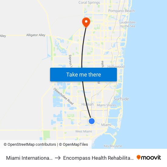 Miami International Airport Station to Encompass Health Rehabilitation Hospital of Sunrise map