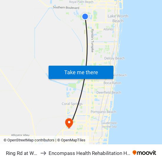 Ring Rd at Wgm Trml to Encompass Health Rehabilitation Hospital of Sunrise map