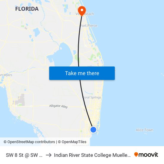 SW 8 St @ SW 27 Av to Indian River State College Mueller Campus map