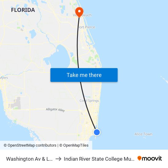 Washington Av & Lincoln Rd to Indian River State College Mueller Campus map