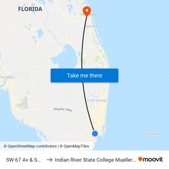 SW 67 Av & SW 8 St to Indian River State College Mueller Campus map