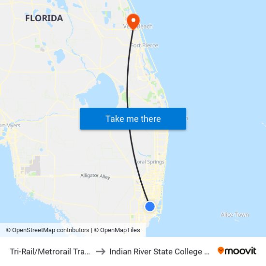 Tri-Rail/Metrorail Transfer Station to Indian River State College Mueller Campus map