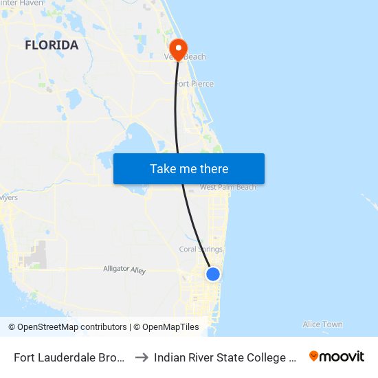 Fort Lauderdale Broward Station to Indian River State College Mueller Campus map