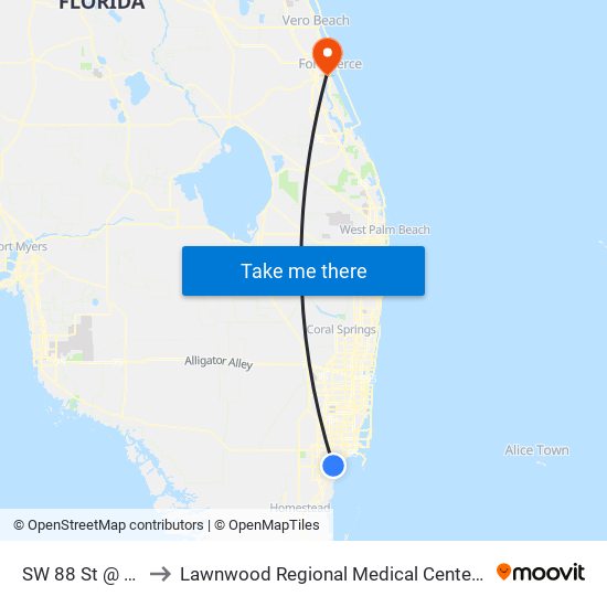 SW 88 St @ SW 72 Ct to Lawnwood Regional Medical Center And Heart Institute map