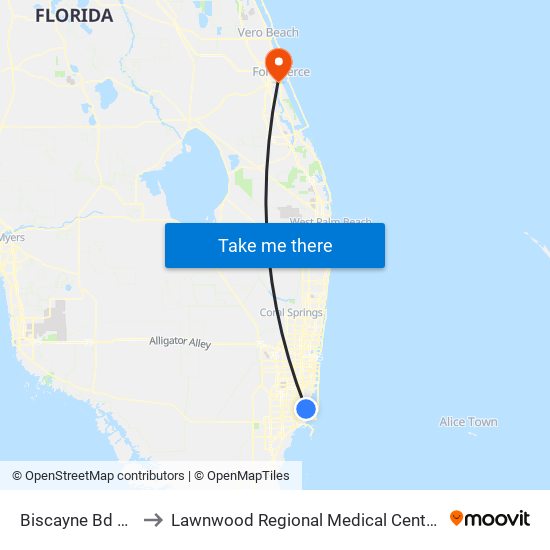 Biscayne Bd & NE 54 St to Lawnwood Regional Medical Center And Heart Institute map