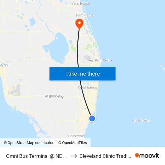 Omni Bus Terminal @ NE 15 St/Biscayne to Cleveland Clinic Tradition Hospital map