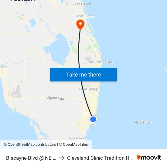 Biscayne Blvd @ NE 36 St to Cleveland Clinic Tradition Hospital map