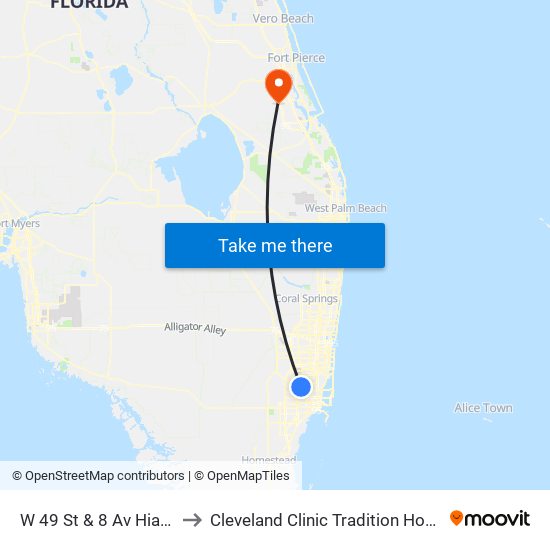 W 49 St & 8 Av Hialeah to Cleveland Clinic Tradition Hospital map