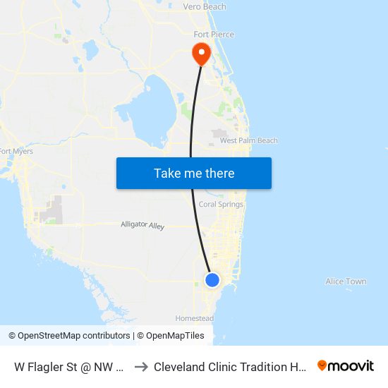 W Flagler St @ NW 87 Av to Cleveland Clinic Tradition Hospital map