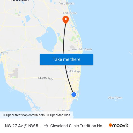 NW 27 Av @ NW 54 St to Cleveland Clinic Tradition Hospital map