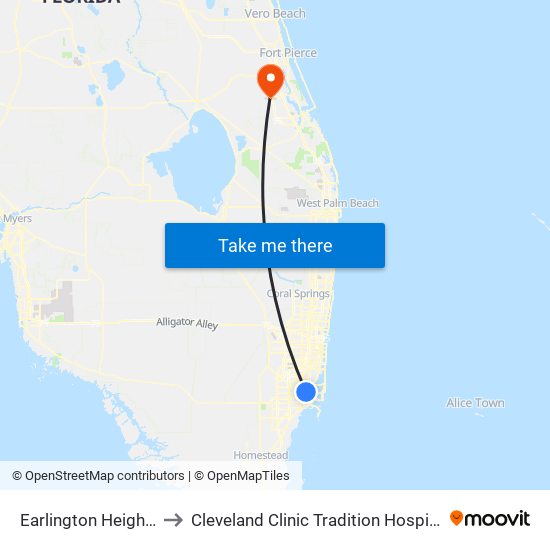 Earlington Heights to Cleveland Clinic Tradition Hospital map