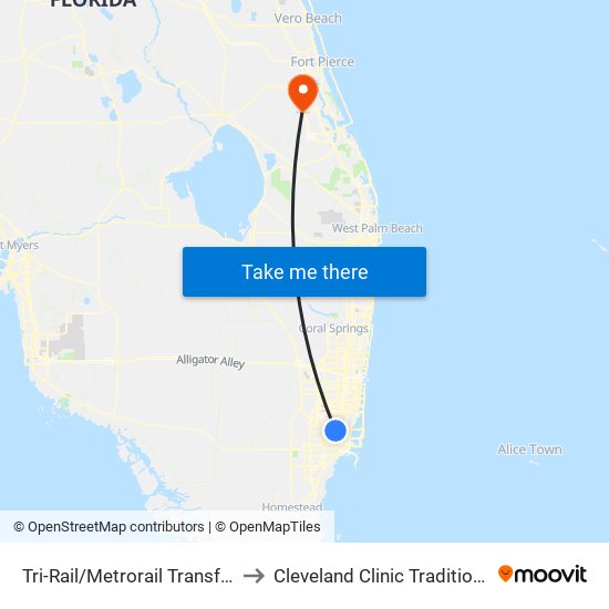 Tri-Rail/Metrorail Transfer Station to Cleveland Clinic Tradition Hospital map