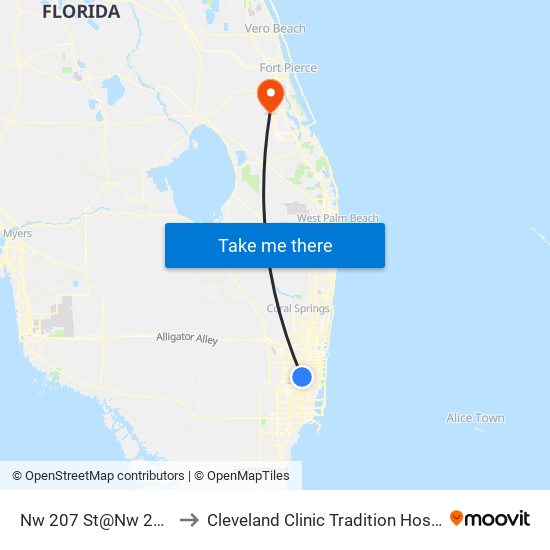 Nw 207 St@Nw 27 Av to Cleveland Clinic Tradition Hospital map