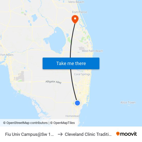 Fiu Univ Campus@Sw 107 Av-17 St to Cleveland Clinic Tradition Hospital map