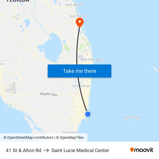 41 St & Alton Rd to Saint Lucie Medical Center map