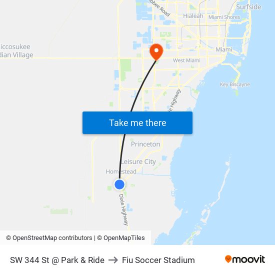 SW 344 St @ Park & Ride to Fiu Soccer Stadium map