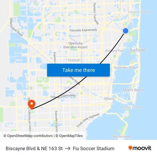 Biscayne Blvd & NE 163 St to Fiu Soccer Stadium map