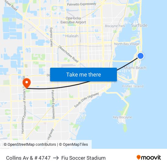 Collins Av & # 4747 to Fiu Soccer Stadium map