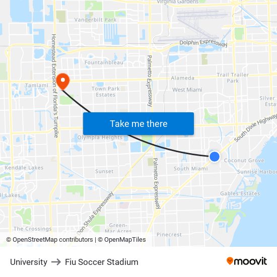 University to Fiu Soccer Stadium map