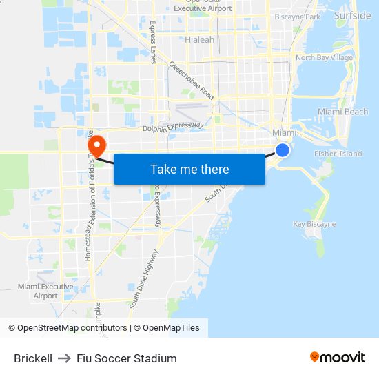 Brickell to Fiu Soccer Stadium map