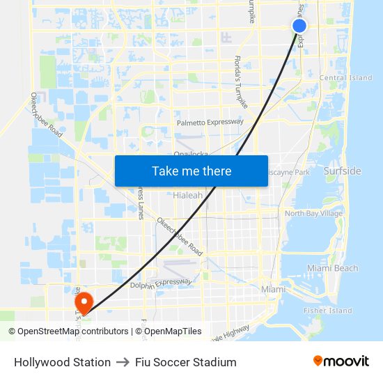 Hollywood Station to Fiu Soccer Stadium map