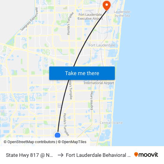 State Hwy 817 @ NW 183rd St to Fort Lauderdale Behavioral Health Center map