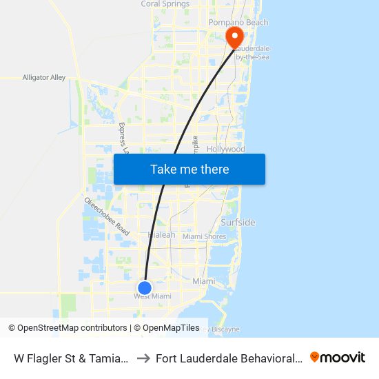 W Flagler St & Tamiami Canal Rd to Fort Lauderdale Behavioral Health Center map