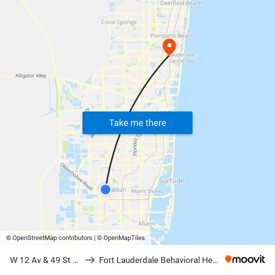 W 12 Av & 49 St Hialeah to Fort Lauderdale Behavioral Health Center map