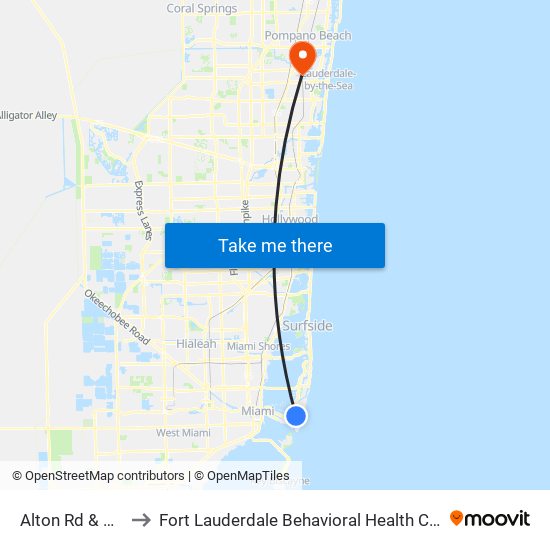 Alton Rd & 6 St to Fort Lauderdale Behavioral Health Center map