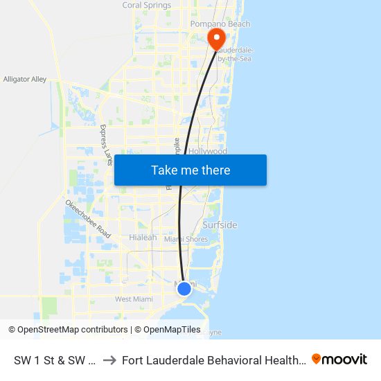 SW 1 St & SW 1 Av to Fort Lauderdale Behavioral Health Center map