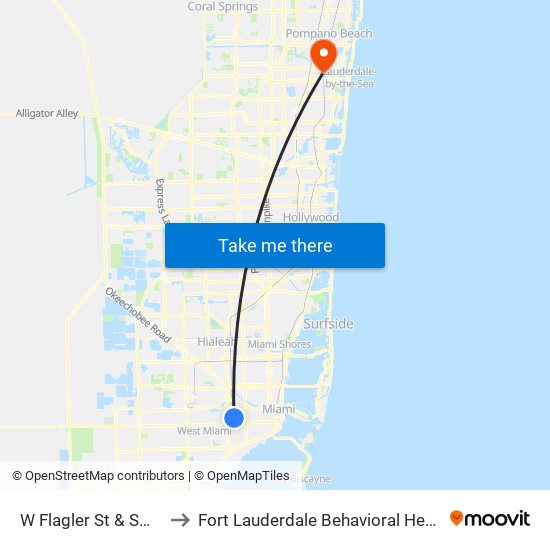 W Flagler St & SW 37 Av to Fort Lauderdale Behavioral Health Center map