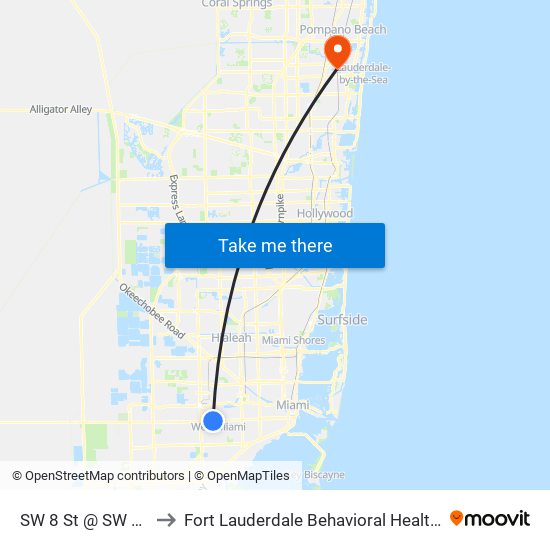 SW 8 St @ SW 67 Av to Fort Lauderdale Behavioral Health Center map